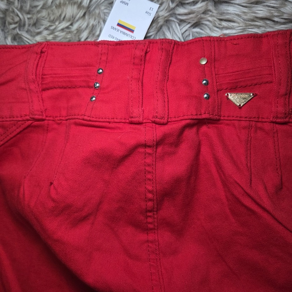 AngelaBeBe Y2K Red Skinny Jeans High Rise Stretch Womens Size 13 NWT - Picture 12 of 14